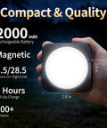 Hand holding Rechargeable Camping Lights Pack Of 2 With 2000mAh Each, Portable LED Tent Lanterns, 2.8 inch size, nighttime scene.