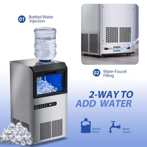 High Efficiency Under Counter Ice Maker, 120 Lbs Per Day, Stainless Steel, 45 Ice Cubes Per Cycle, Dual Water Inlet Modes