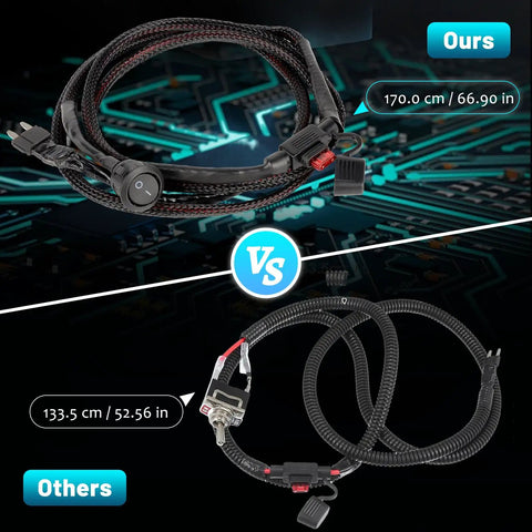 Comparison of Longer 66.9 Inch Universal Fuse Bypass Switch Kit for Cars and Trucks with another product