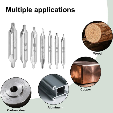 Pro Grade 7 Piece Center Drill Bit Set M2 HSS With 60 Degree Countersink For Lathe Metal Woodworking Sizes 1.0 1.5 2.0 2.5 3.0 4.0 5.0 Mm Durable Construction For Long Lifespan Ideal For Metalworking Woodworking And Brass Great For Lathes