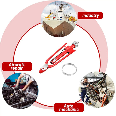 6 Inch Safety Wire Pliers And 33 Feet 0.5mm Steel Wire Kit Heavy Duty depicted with industry, aircraft, and auto mechanic uses.