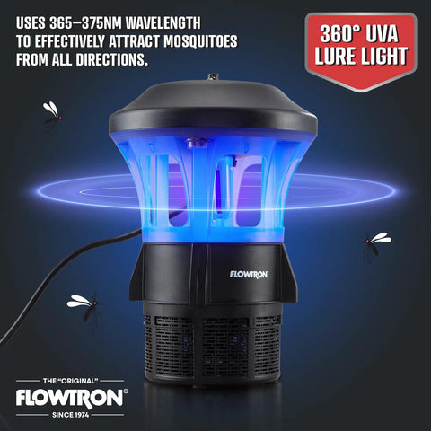 Outdoor Bug Trap With UV Light And Powerhouse Fan For Half Acre Coverage, Quiet Insect Control, black unit with blue light