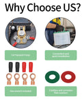 Heavy Duty Battery Terminal Connectors 2 Pack Top Post Clamps 4 Way Quick Release with accessories and installation examples