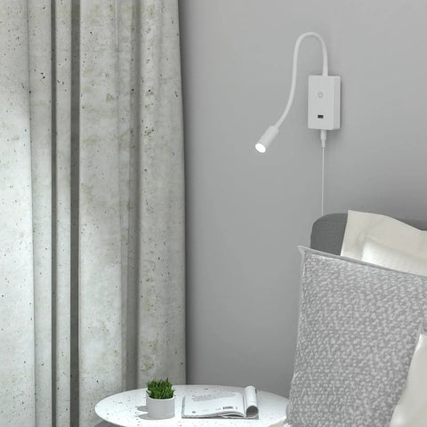 Wall Mounted Bedside LED Reading Light With Touch Dimming And Dope USB Port Flexible Gooseneck Four Brightness Levels Neutral White 4000K Space Saving Headboard Lamp For Bedroom