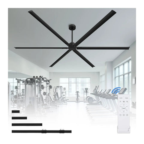 Monster Size 120 Inch HVLS Industrial Ceiling Fan With Aluminum Blades Reversible DC Motor shown in a gym setting