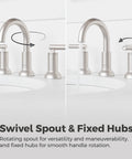 Swivel and fixed hubs of Capistrano Widespread Bathroom Sink Faucet With Dual Handles Three Hole Vanity Mount Brushed Nickel Finish