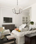 Farmhouse Chandelier Pendant Light In Antique White With Rustic Metal Finish, 26 Inch French Country Style Ceiling Light in living room.