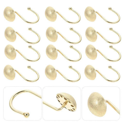 Heavy Duty Shower Curtain Hooks Set 12 Pc Zinc Frosted Hemisphere Rings Glide Smoothly for Bathroom Rods Durable Rust Resistant