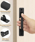 Hand gripping 2 Pcs Barn Door Handle Set Black Aluminum Alloy 7.09 Inch Door Pull Handles For Cabinets Closets Garages Sheds Sliding Doors Patio Gates Durable Heavy Duty Construction with features highlighted