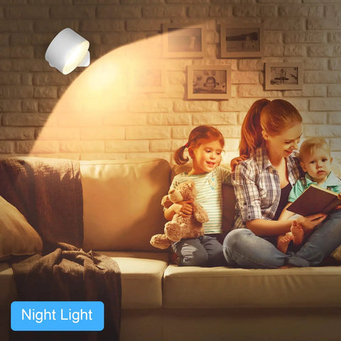 Cordless Rechargeable LED Wall Sconces 2 Pack With Magnetic Touch Dimmer And Remote 360 Degree Rotating Wall Lights illuminating family