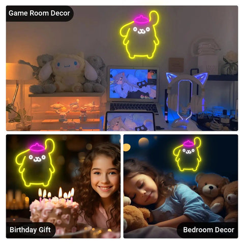 Pom Purin Neon Sign LED Light 3D Wall Art Cute Cartoon Dog Lamp Decor For Bedroom Game Room Apartment Night Light Gift