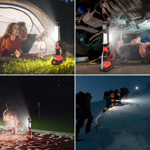 2000 Lumen LED Work Light With 20V Lithium Battery Compatibility camping, auto repair, fishing, and mountain climbing scenes