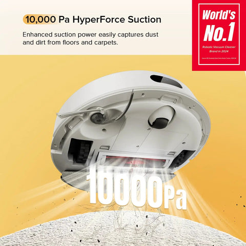 Bottom view of Q7 M5 Smart Vacuum And Mop Combo With 10,000 Pa HyperForce Suction showcasing powerful suction and anti-tangle system.