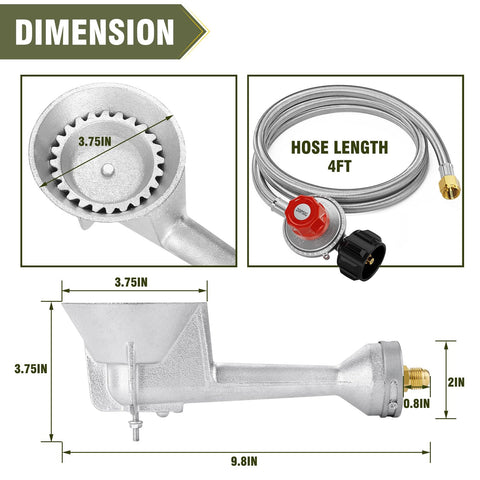 High Pressure Cast Iron Propane Burner Head With 0-20 Psi Adjustable Regulator And 4.1 Ft Hose Brass Fitting for outdoor use