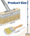 Heavy Hitter Deck Stain Brush Set With Super Long 59 Inch Pole Handle For Quick Wood Fence And Wall Coverage Comes With Detail Brush For Railing Crevices Save Your Back Today, showing brush sizes.