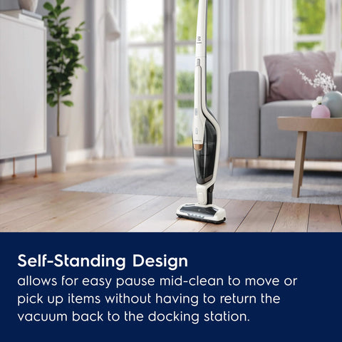 Electrolux Ergorapido cordless 2-in-1 vacuum cleaner, satin white, side view.