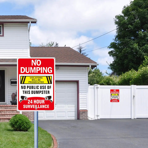 Heavy Duty 14X10 Inch No Dumping Signs 2 Pack Of Rustproof Aluminum Weather Resistant Warning Notice with 24 Hour Video Surveillance