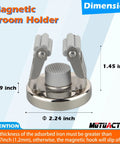 Diagram of Heavy Duty Magnetic Broom Holder Set No Drilling 10lb Wall Mount Hooks 2 Pack dimensions with metal parts