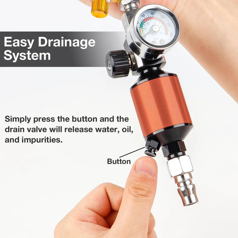 One Quarter Inch NPT Air Regulator And Filter Combo With Drain Valve And Gauge for paint sprayer gun, focus on drainage system