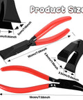 Two Pack Sheet Metal Hand Seamer With Anti Slip Handle showing red handles and measurements for bending metal sheets.