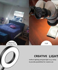 Clip On Desk Lamp With Clamp, 3 Lighting Modes And 10 Dimming Levels, Black finish on bedside and craft table setups.