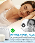 Woman sleeping comfortably next to humidifier and Six Pack HAC504 Humidifier Filters For Honeywell Humidifiers Compatible With HAC504 And HCM
