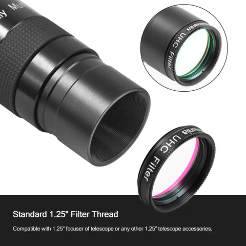 UHC Nebula Filter 1.25 Inch For Telescopes, Boosts Image Contrast And Cuts Light Pollution, Great For Small Scopes