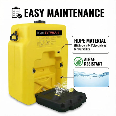 14 Gallon OSHA Approved Eye Wash Station heavy duty portable emergency unit, yellow blow-molded design, wall-mounted