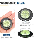 Nexarelle 3pcs Round Bubble Level D:48.9mm, H: 9.2mm Black/Green showing size dimensions and scale in hand.
