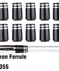 Beefed Up Black Golf Ferrule Set For Taper Tip Irons And Wedges 10 Pack 0.355 Inch Bore displayed with iron shaft