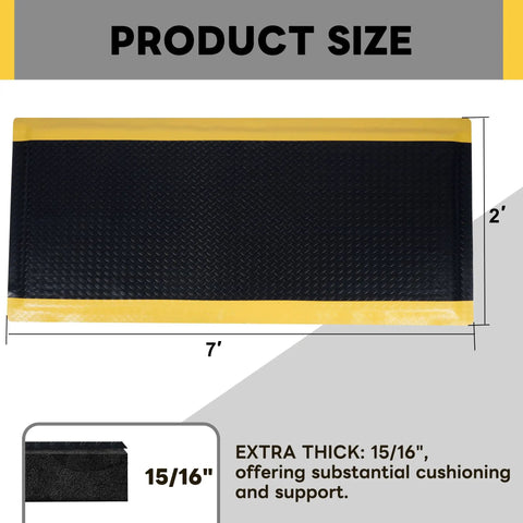 Heavy Duty Anti Fatigue Floor Mat 2 By 7 Feet Extra Thick Fifteen Sixteenths Inch Diamond Plate Standing Pad For Kitchen Workshop And Garage Relieves Leg And Back Pain Anti Static Durable Rubber Mat