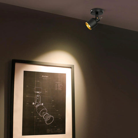 Black And Gold LED Dimmable Directional Ceiling Spotlight Indoor Adjustable 180 Degree Monopoint Spotlight With Triac Dimmer Lit Warm White 3000K 7W High CRI 97 For Foyer Hallway Cabinet Gallery