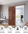 Heavy-Duty Brushed Nickel Sliding Barn Door Hardware Kit For 36-40 Inch Doors installed in a modern interior