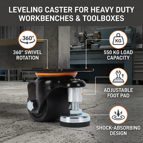 Beefy 2.5 Inch Leveling Swivel Caster Wheels With Adjustable Foot Pad Heavy Duty 550 Kg Load Capacity 1212 Lb in workshop