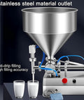 Heavy Duty Commercial Paste And Liquid Filling Machine Adjustable Speed And Pressure Oils Honey Sauce Water 500ml Capacity Auto Manual Mode Plug And Play shown with stainless steel outlet filling glasses.