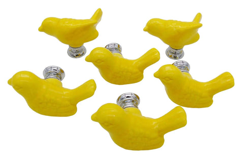 6 Piece Vintage Style Cup Pull Bars With Striking Bird Motif Decor To Spruce Up Dressers And Cabinets In A Flash, yellow bird handles.