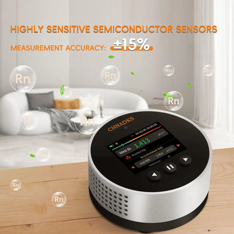 Long Life Radon Detector With 20 Year Sensor And Home Air Quality Monitor, Audible And Visual Alarm, Adjustable Threshold, Real Time Radon Alerts, Easy Setup, Low Power Operation For Safer Home, round tabletop unit