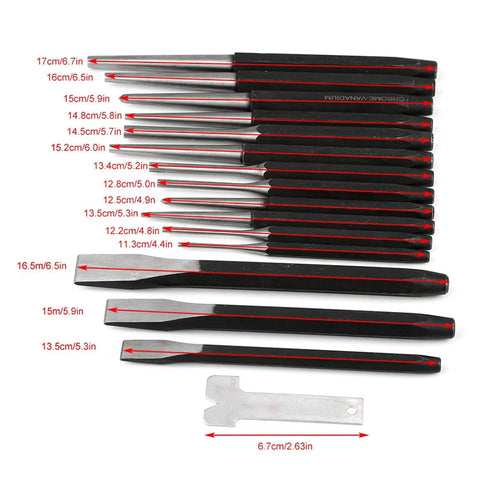 Sixteen Piece Mechanic Punches And Chisel Set Built To Last Heavy Duty Anti Rust Steel Pro Grade Tool Kit For Pros And DIYers