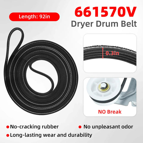 All In One Dryer Repair Kit For Maytag Bravos XL And Whirlpool Duet Includes 661570V Belt W10837240 Idler Pulleys Replaces 4392067 Kit