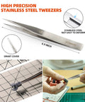 High precision stainless steel tweezers from 9 Piece Model Tools Kit For Car Model Building And Repairing, 4.9-inch length with smart cover.