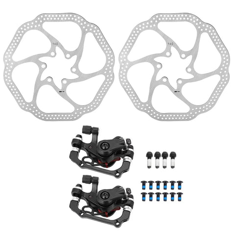 Bombproof Mountain Bike Disc Brake Set Featuring Front And Rear Mechanical Brakes With 160Mm Heat Resistant Rotors, aluminum alloy with rotors.
