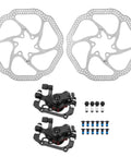 Mountain Bike Mechanical Disc Brake Set Featuring Front And Rear 160Mm Rotors crafted from heat resistant alloy steel with calipers and screws.