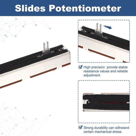 10Pcs Straight Linear Slide Potentiometers 3 Pin B10K 88Mm Length 60Mm Travel 4x10Mm Handle Faders Pro Grade Variable Resistors For Dimming Tuning And Audio Mixer Gear Electronics close-up
