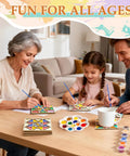 Family painting coasters from Wooden Coaster Painting Kit With Wood Stand for Adults Teens and Seniors Barn Quilt Pattern Arts and Crafts DIY Fun Gift for Beginners Women and the Elderly.