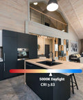 Modern kitchen with 5000K daylight lighting, showcasing 2 Pack 600W Equivalent LED Corn Light Bulb 7020LM 54W 6000K Daylight White.