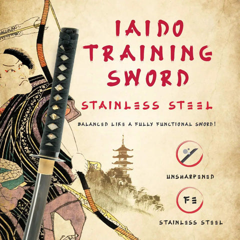 Unsharpened Stainless Steel Wakizashi Iaito For Iaido Practice, 21 Inch Blade With Bo Hi Fuller, Safe Training Sword artwork