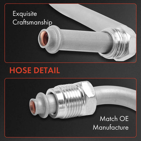 Close-up view of Power Steering Pressure Hose Line Assembly For Chevrolet Silverado 2500 3500 Suburban And GMC C2500 Cadillac Fits 4.3L 5.0L 5.7L Engines, Pump To Rack, With O Ring, Plug And Play Fit, showing exquisite craftsmanship and OE match.