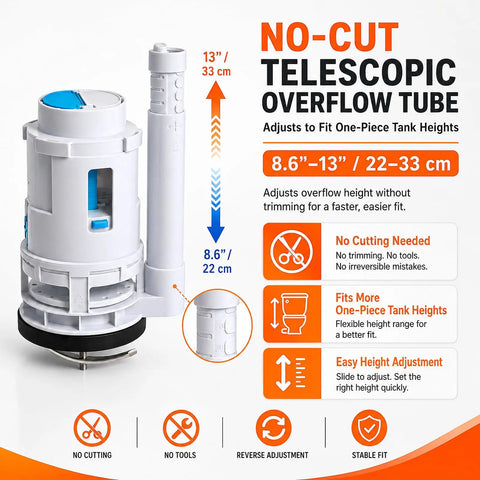 Diagram of 3 Inch Dual Flush Valve Replacement Kit For One Piece Toilets With Top Push Button Easy Install No Fuss Toilet Repair Kit