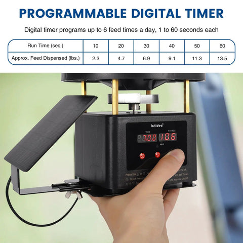 Set It Forget It Digital Auto Deer Feeder Timer Kit With Integrated Solar Panel showing programmable digital timer controls.