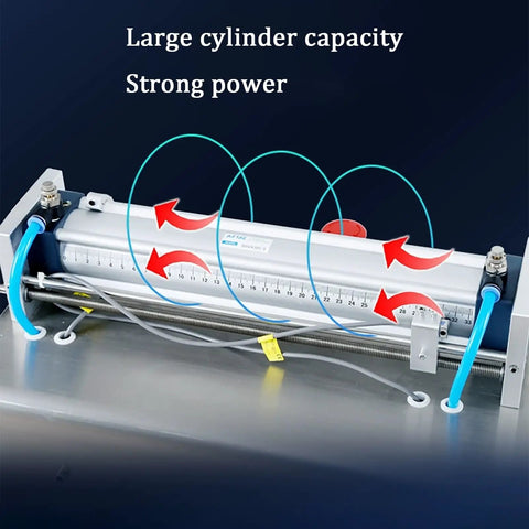 Heavy Duty Stainless Steel Pneumatic Bottle Filler With No Sweat Assembly And Next Level Precision for Cosmetics Olive Oil Wine And Spirits Designed for 500 To 5000 Ml Containers Daily showing large cylinder capacity.